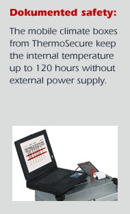 Documented safety: The mobile climate boxes from ThermoSecure keep the internal temperature up to 120 hours without external power supply.